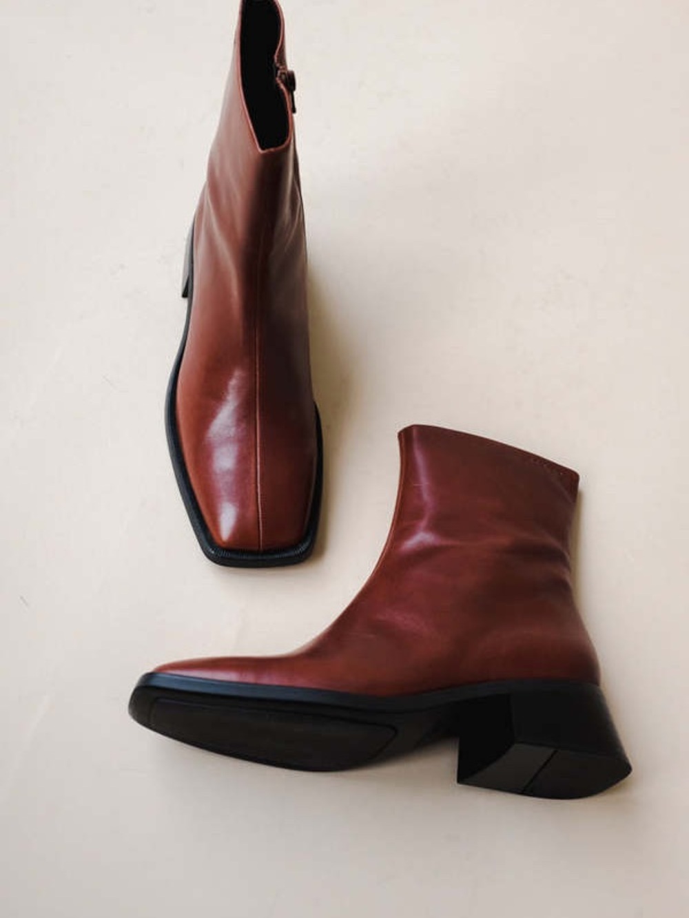 Vagabond Brown Leather Square-Toe Ankle Boots